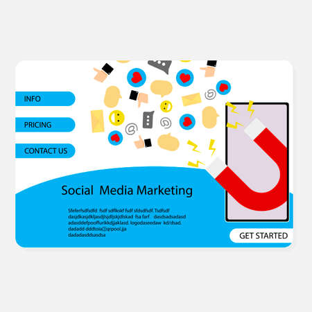 Social media marketing business concept landing page. Service business social media development, network digital mobile promotion. vector illustrationのイラスト素材