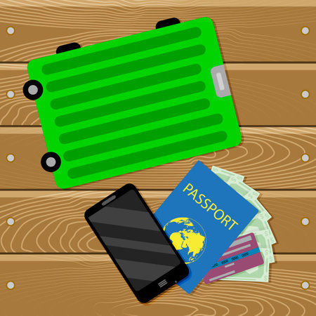 Concept holiday travel vacation or emigration, luggage and passport.のイラスト素材
