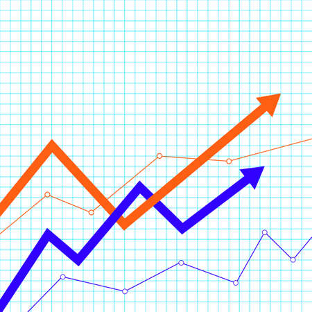 Trend line arrow up, bull market exchange. Vector illustration. Data diagram, finance market corsor, graphic business orientation, money trade, company economic chart, commerce sign directionのイラスト素材