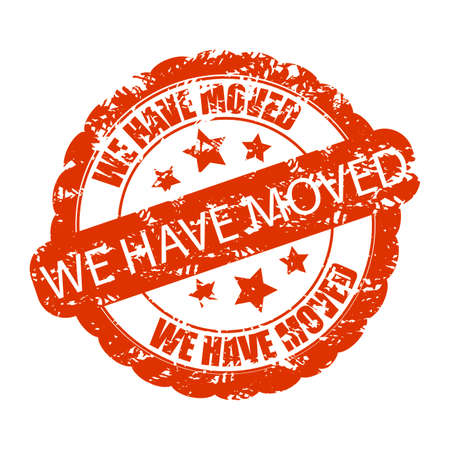 We have moved rubber stamp seal texture. Vector grunge textured badge, mark move texture illustration, imprint scratched watermarkのイラスト素材