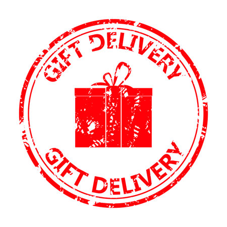 Rubber stamp gift delivery for winter holiday christmas and new year. vector illustration. Christmas gift symbol, winter holiday, season dilivery, grunge postage mark, postmark labelのイラスト素材