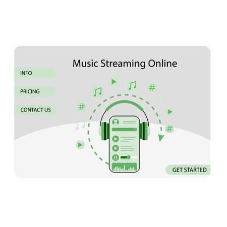 Music streaming online service landing web page. vector illustration. Online audio landing, web...