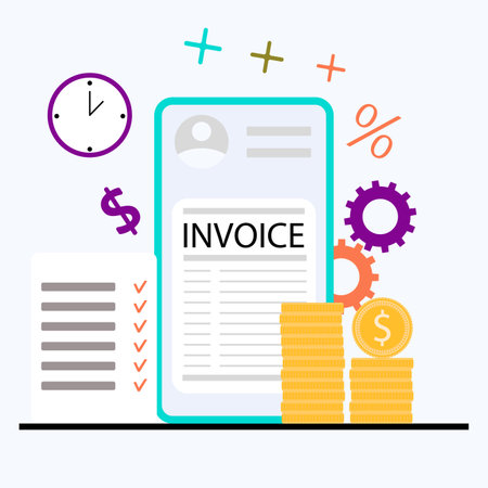 Invoice in smartphone, smart pay using internet banking. Vector of pay online for invoice by smartphone, money mobile transaction illustrationのイラスト素材