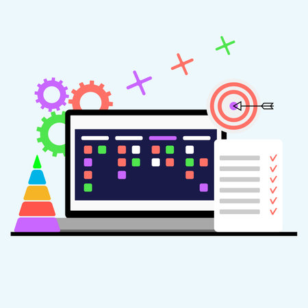 Agile productivity, streamlining workflow with scrum. Vector of problem-solving, feedback from teamwork, deadline task scheduling, prioritization and management, remote work and collaboration illustrationのイラスト素材