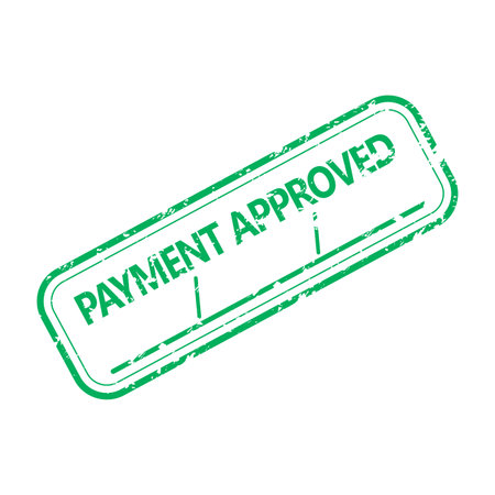 Rubber stamp payment approved with place for signature and date. vector illustration. Approved green stamp, payment verification, agreement paperwork, finance secure, rubber approve labelのイラスト素材