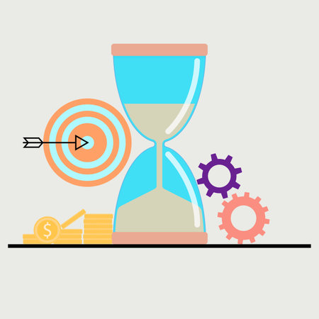Time management and money, process of earning. Vector of efficiency financial management, budgeting and planning, organization goal setting and time tracking illustrationのイラスト素材