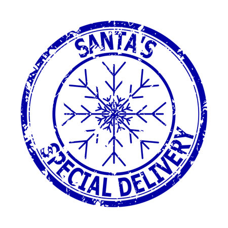 Santa special delivery rubber stamp to send gifts. Vector of postmark stamp, grunge north pole vintage, label imprint design, season winter element stamp to delivery presents illustrationのイラスト素材
