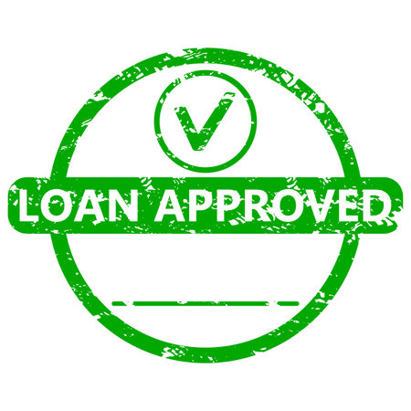 Loan approved green rubber stamp print with place time date. Vector of business finance approval illustrationのイラスト素材