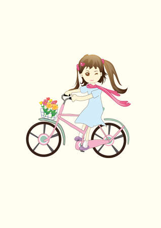 A girl riding a bikeのイラスト素材
