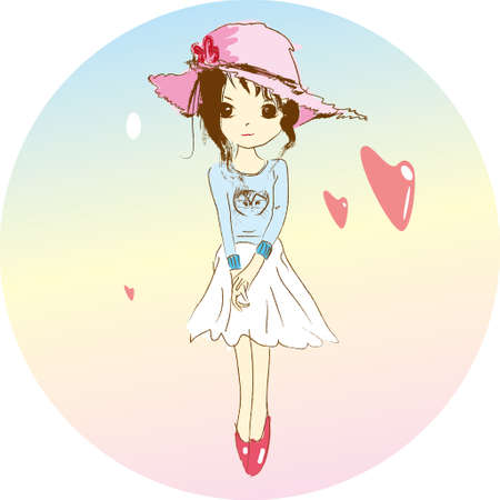 A girl with a standing red hoodのイラスト素材