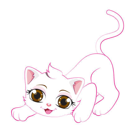Cartoon white kittenのイラスト素材