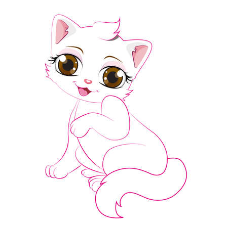 Cartoon white kittenのイラスト素材
