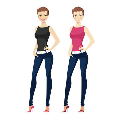 Young girls on white backgroundのイラスト素材