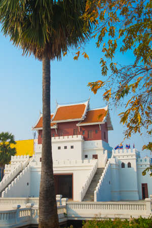 The white building in the centre of the city, remains of wallsの写真素材