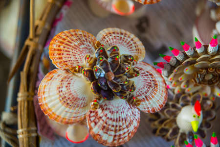 Lots of colorful, unusual and funny toys is on the tableの写真素材