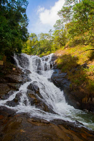 The landscape of Dalat, water flowing over rocksの写真素材