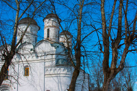 Ancient ancient Orthodox Cathedral, a religious building in the snowの写真素材
