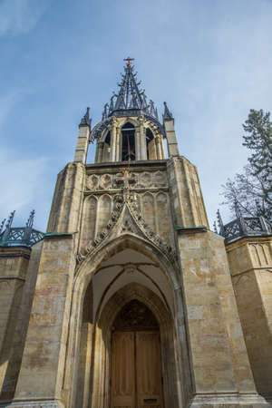 Beautiful religious building in Russia, which is located in autumn Park,in the city of St. Petersburg.の写真素材