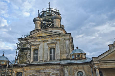 Brick religious building in the small village, located on restaurant.The Town Of Ostashkov.の写真素材