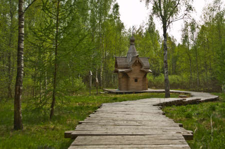Brick religious building in the small village, located on restaurant, summerの写真素材