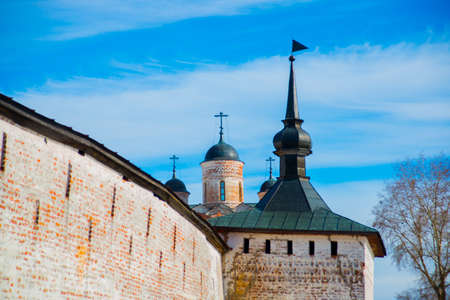 Old Orthodox religious buildings on the background of blue sky