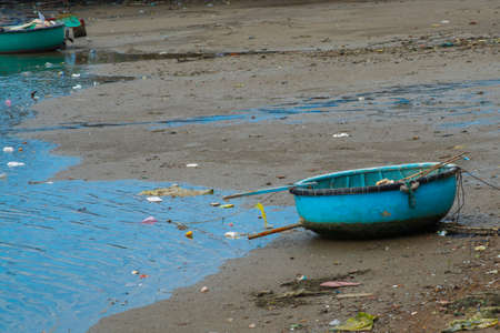 Traditional Vietnamese boat in the basket shaped , Phan Thiet, Vietnam. Old boats for fishermen