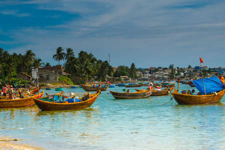 fishing in fish village, mui ne, vietnamの写真素材