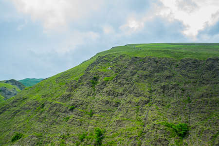 The peaks of blue-green mountains against the sky,the summer.The Caucasus..Russia.の写真素材