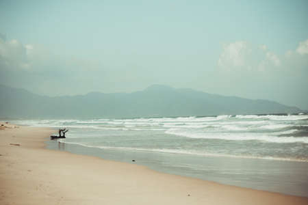 Sea,cloudy weather in Vietnam.A huge wave. Nha Trang.