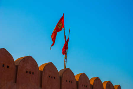 Monkey temple. The flag on the blue sky background. Jaipur. India.の写真素材