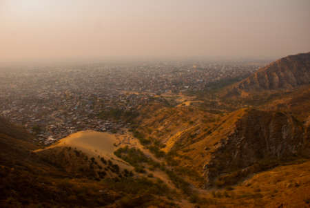 Nahagarh Fort overlooking the pink city of Jaipur in the Indian state of Rajasthanの写真素材