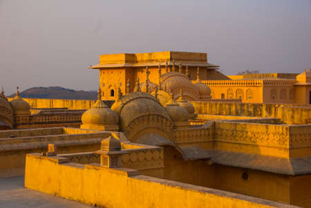 Nahagarh Fort overlooking the pink city of Jaipur in the Indian state of Rajasthanの写真素材