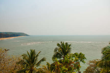 Palm trees on the sea background. Beautiful scenery, panorama. Goa. India. View from Fort Tiracol.の写真素材