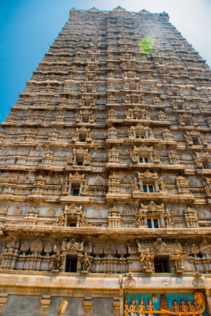 Beautiful high tower, with a height of 184 meters.Raja Gopuram Tower. Murudeshwar. Karnataka, Indiaの写真素材