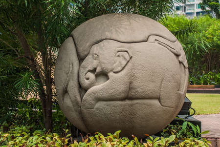 Elephant monument. Stone ball which depicts an elephant. Bangkok.Thailand.の写真素材