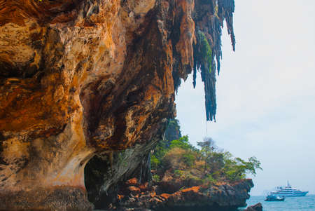 Beautiful landscape. The sea and the mountains. Railay Peninsula on whose territory the cave Phra Nang Cave. Krabi, Thailand.の写真素材