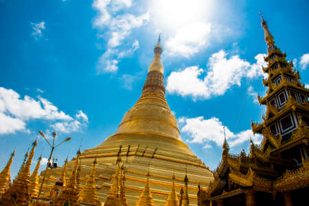 Myanmer famous sacred place and tourist attraction landmark - Shwedagon Paya pagoda. Yangon,...