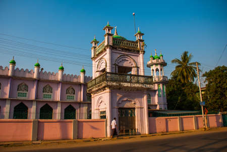 Beautiful pink mosque. Burma. Mawlamyine, Myanmar.の写真素材