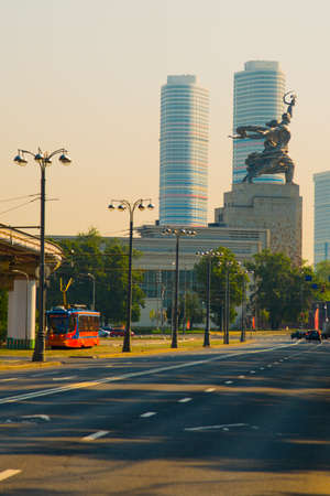 Monument Worker and Collective Farm woman in Moscow on blue sky background. Russia.の写真素材
