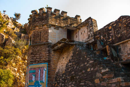 Wall on sky background in a small town in India. Elige, India.の写真素材