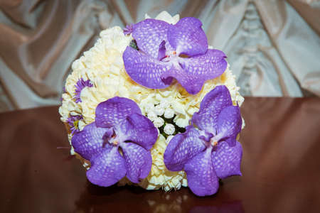 Beautiful wedding bouquet with a huge blue purple flowersの写真素材