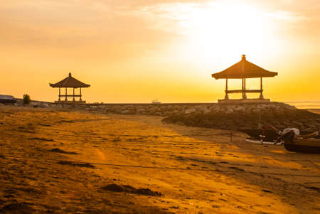 Beautiful Pavilion morning at Karang beach, Sanur in Bali, Indonesia. Dawnの写真素材