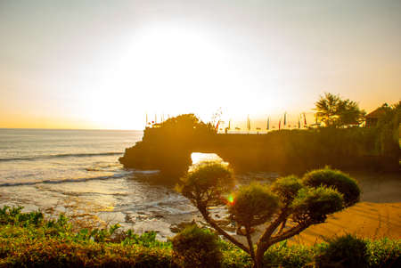 Tanah Lot water temple in Bali. Indonesia nature landscape.Bali island. Sunset.の写真素材