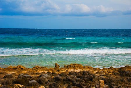 Beautiful sea. Apo island, Philippines, view on island beach lineの写真素材