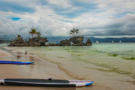 Willys Rock, situated on the famous White Beach, Boracay Island, Philippinesの写真素材