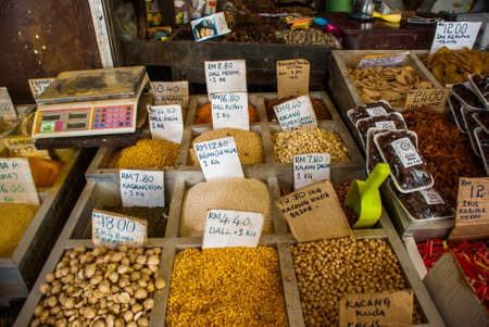 The street market selling different types of spices in Kuching, Sarawak Borneo island, Malaysiaの写真素材