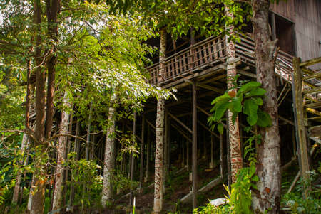 Traditional wooden houses Rumah Orang Ulu in the Kuching to Sarawak Culture village. Borneo, Malaysiaの写真素材