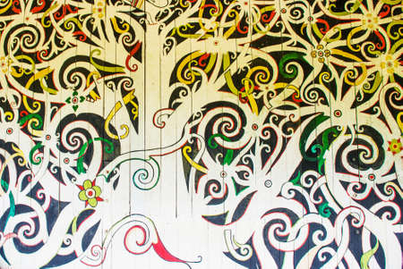 The traditional picture on the wall, decoration and decor in the Kuching to Sarawak Culture village....