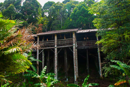 Traditional wooden houses Rumah Orang Ulu in the Kuching to Sarawak Culture village. Borneo, Malaysiaの写真素材