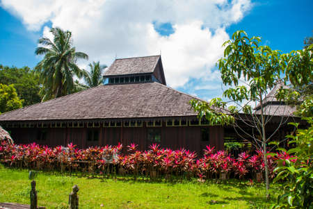 Traditional wooden houses in the Kuching to Sarawak Culture village. Orang-ulu longhouse. Borneo, Malaysiaの写真素材